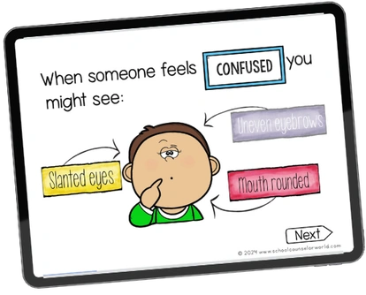 Illustration showing facial expressions of confusion with slanted eyes, uneven eyebrows, and a rounded mouth