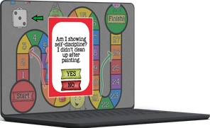 Interactive self-discipline learning game displayed on a laptop screen with Yes and No options